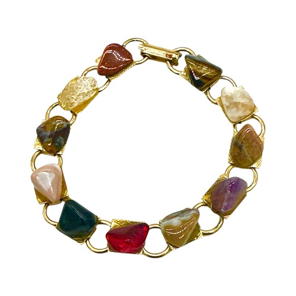 Jewelry - Vintage Polished Multi-Stone Gold‎ Bracelet